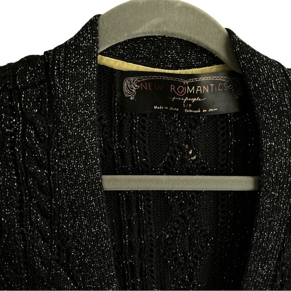 Free People New Romantics Sweater Black Sparkle Cardigan Oversized Small Petite - Picture 2 of 12